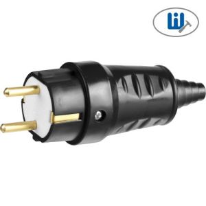 Вилка СИБИН электрическая удароупорная,с заземлением,16А/220В,черная