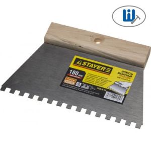 Stayer Шпатель «Трапеция» маляр, с дерев. ручк. 180мм, зуб.6х6мм