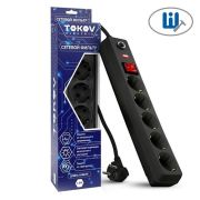 Удлинитель с сетевым фильтром 5х1.8м с заземл. с выкл. 16А с защ. от скачков напр. и перегрузок 3х1 черн. TOKOV ELECTRIC TKE-C05- SF5-1.8-ZV