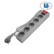 Удлинитель с сетевым фильтром 5х1.8м 10А IP21 ПВС 3х0.75 сер. Союз 1341